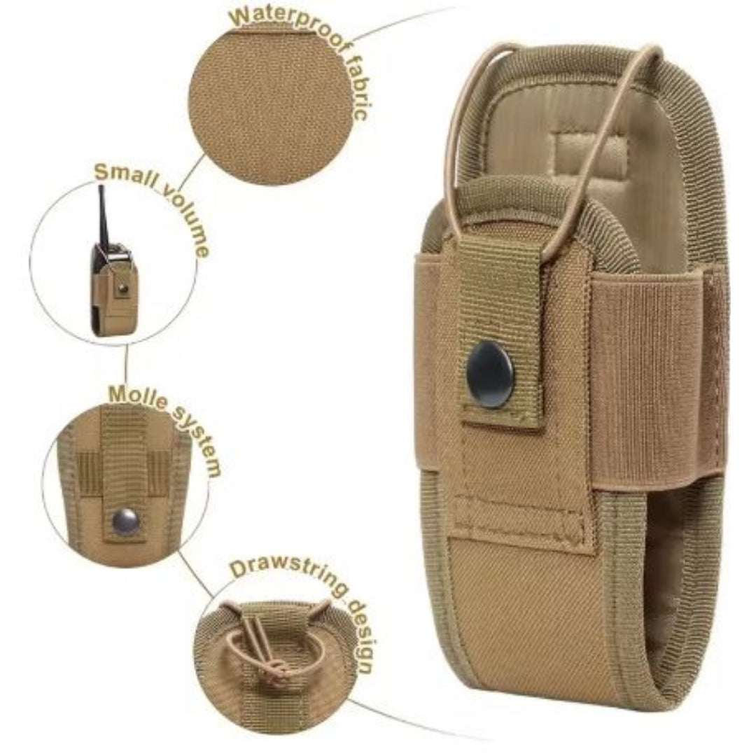 Universal Radio HolsterUniversal Radio Holster. MOLLE Tactical Radio Holder for Duty Belt.Made of 1000D high-quality waterproof nylon material. Strong, durable, wear-resistant and tear-resistant. 
Designed with Molle system, can be attached to backpack, Range Gear